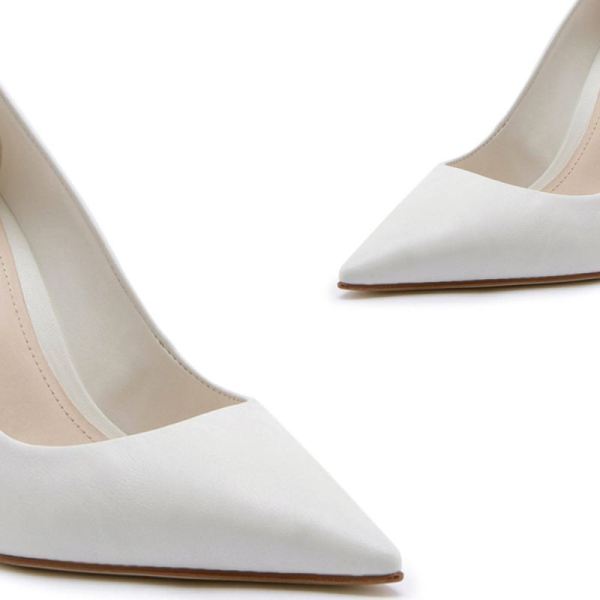 Schutz | Women's Lou Leather Pump in White | Pointed Toe Shoe  -White