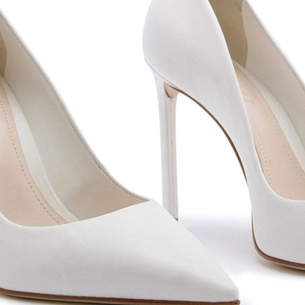 Schutz | Women's Lou Leather Pump in White | Pointed Toe Shoe  -White