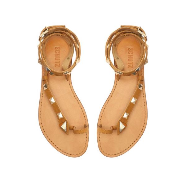 Schutz | Women's Courtney Studs Leather Sandal-Golden Ochre