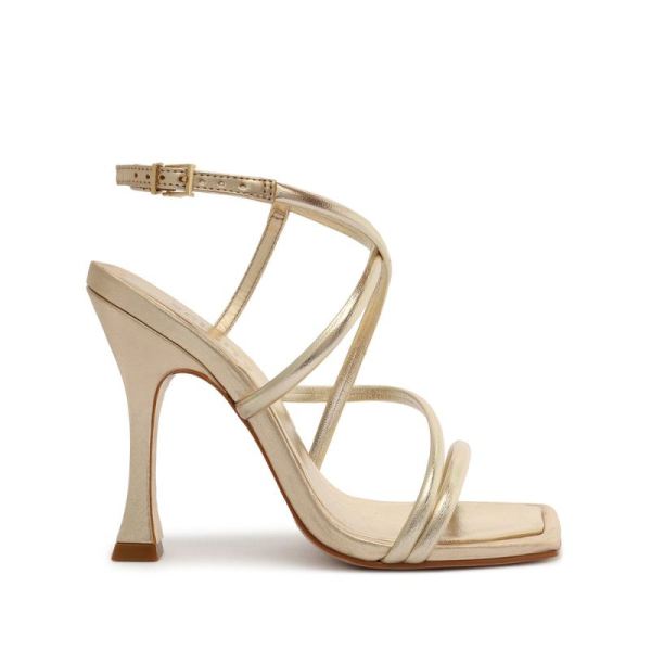 Schutz | Women's Lovi Metallic Nappa Leather Sandal-Light Gold