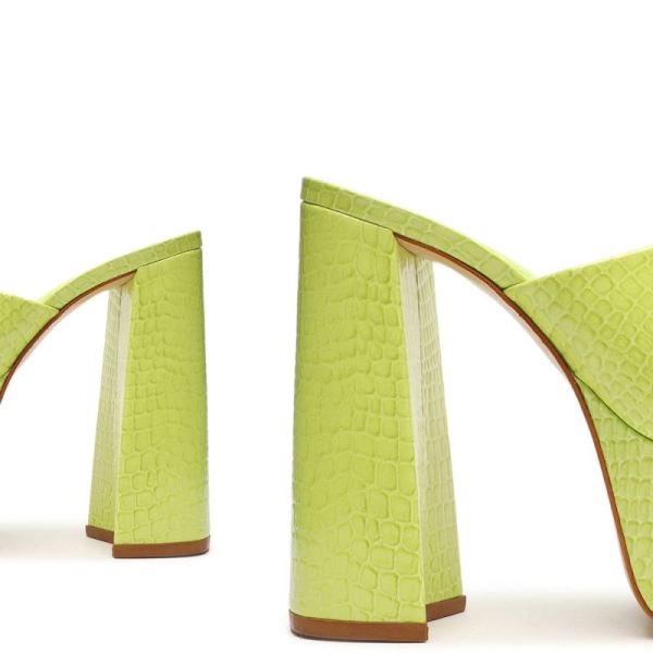 Schutz | Women's Darah Crocodile-Embossed Leather Sandal-Green Fresh