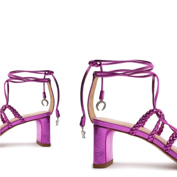 Schutz | Women's Lunah Mid Metallic Leather Sandal-Bright Violet