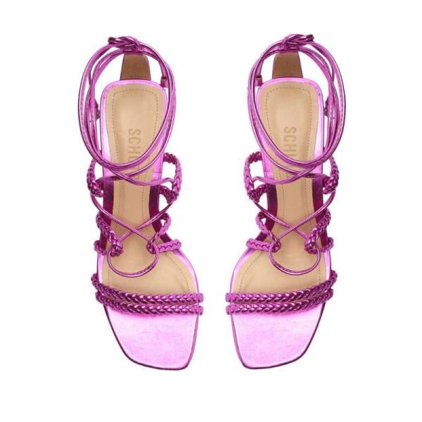 Schutz | Women's Lunah Mid Metallic Leather Sandal-Bright Violet