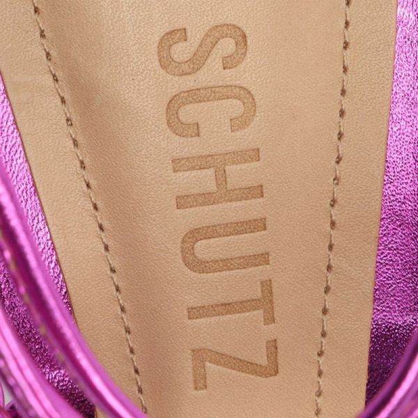 Schutz | Women's Lunah Mid Metallic Leather Sandal-Bright Violet