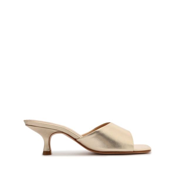 Schutz | Women's Dethalia Metallic Leather Sandal-Platina Gold