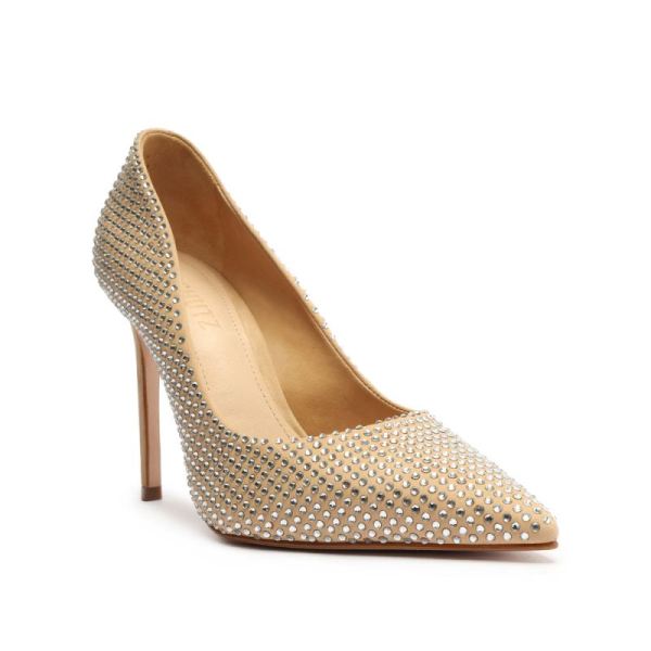 Schutz | Women's Lou Crystal Nubuck&Rhinestones Pump-Light Nude