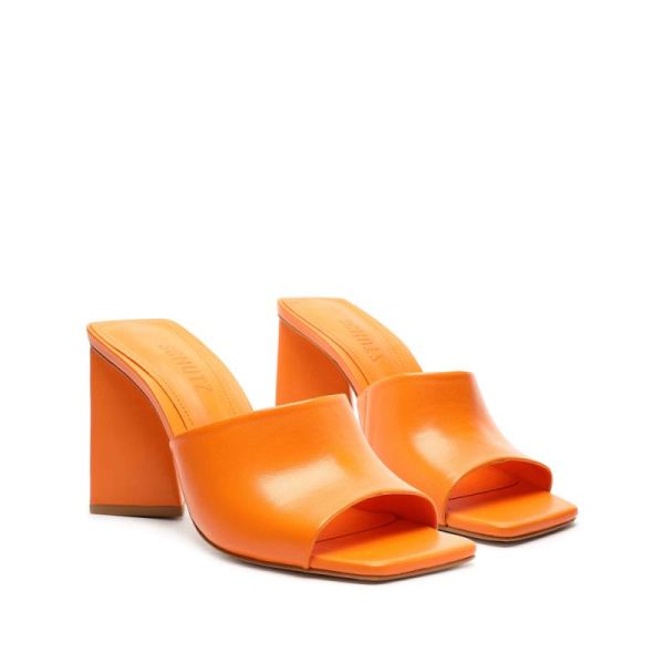 Schutz | Women's Lizah Leather Sandal-Bright Tangerine