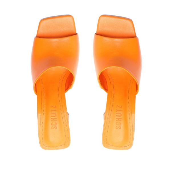 Schutz | Women's Lizah Leather Sandal-Bright Tangerine