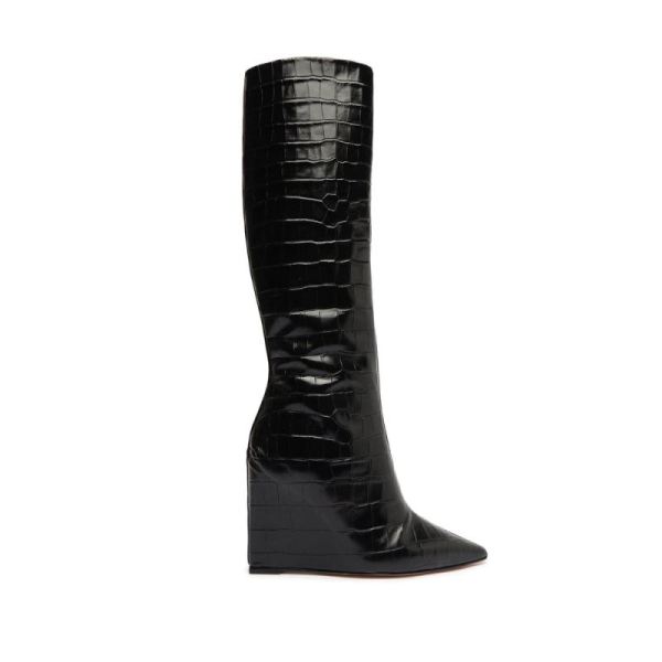 Schutz | Women's Asya Up Crocodile-Embossed Leather Boot-Black