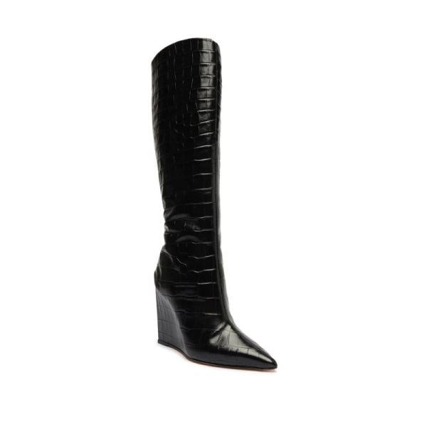 Schutz | Women's Asya Up Crocodile-Embossed Leather Boot-Black