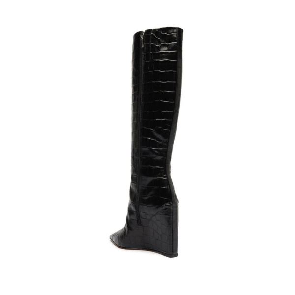 Schutz | Women's Asya Up Crocodile-Embossed Leather Boot-Black