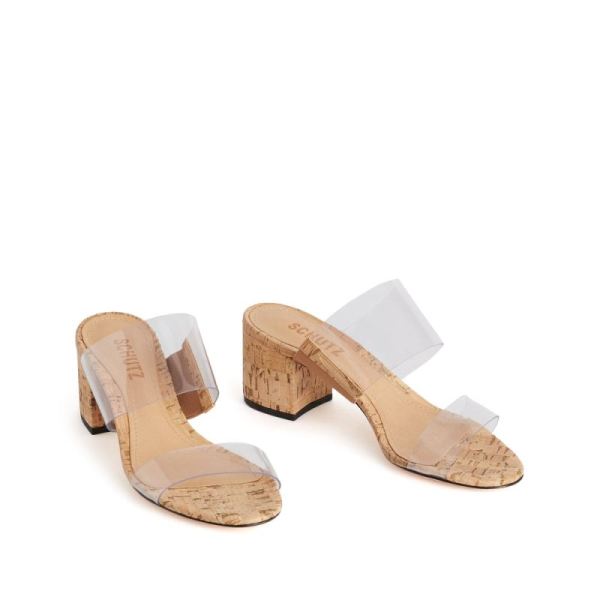 Schutz | Women's Victorie Low Heel Sandal in Natural Cork&Vinyl  -Natural Cork