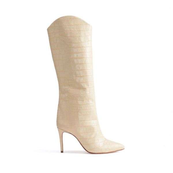 Schutz | Women's Maryana Tall Boot in Crocodile Effect Leather -Eggshell