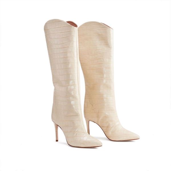 Schutz | Women's Maryana Tall Boot in Crocodile Effect Leather  -Eggshell