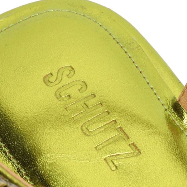 Schutz | Women's Groove Metallic Leather Flat-Green Yellow