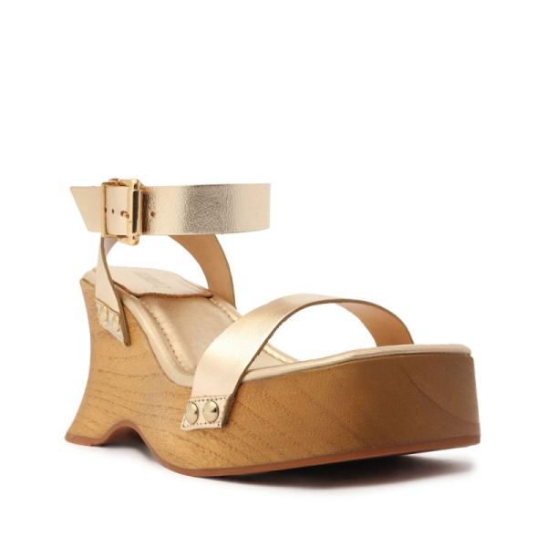 Schutz | Women's Lansy Metallic Leather Sandal-Platina Gold