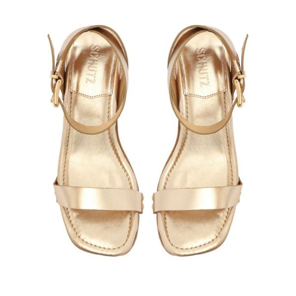 Schutz | Women's Lansy Metallic Leather Sandal-Platina Gold