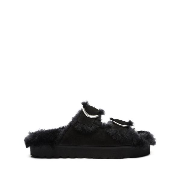 Schutz | Women's Flophy Suede&Fur Flat Sandal-Black