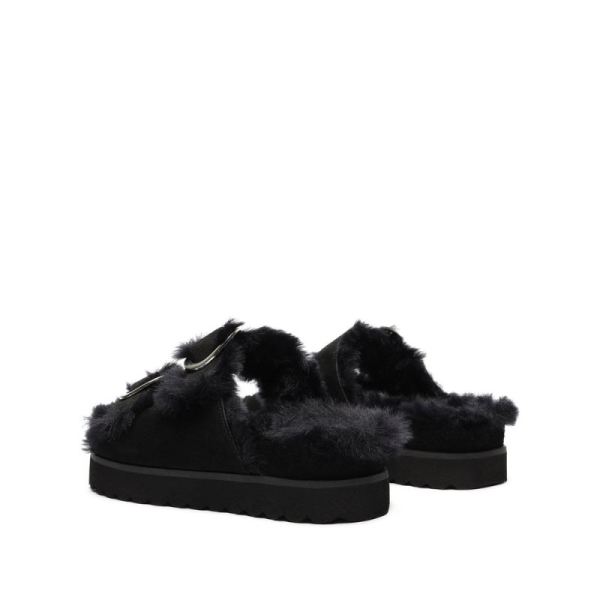 Schutz | Women's Flophy Suede&Fur Flat Sandal-Black