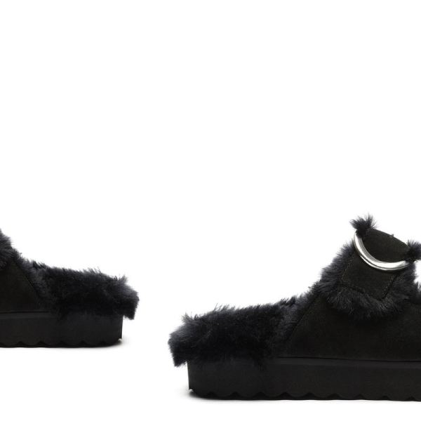 Schutz | Women's Flophy Suede&Fur Flat Sandal-Black