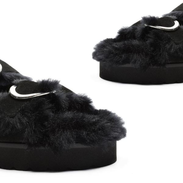 Schutz | Women's Flophy Suede&Fur Flat Sandal-Black