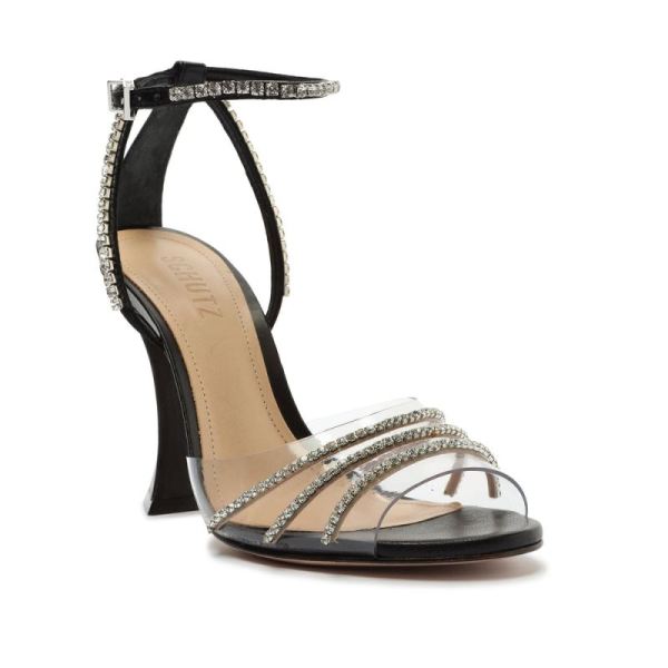 Schutz | Women's Renah Leather&Rhinestones Sandal-Black