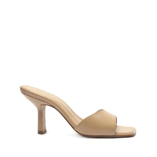 Schutz | Women's Posseni Leather Sandal | Minimal Slip-on Sandal -Beige