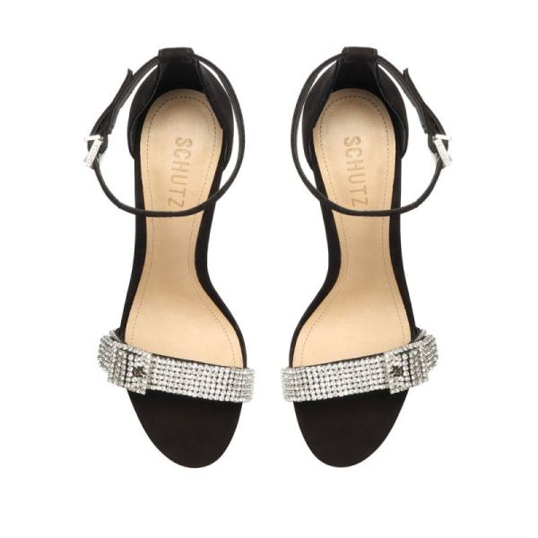 Schutz | Women's Perlah Nubuck&Rhinestones Sandal-Black