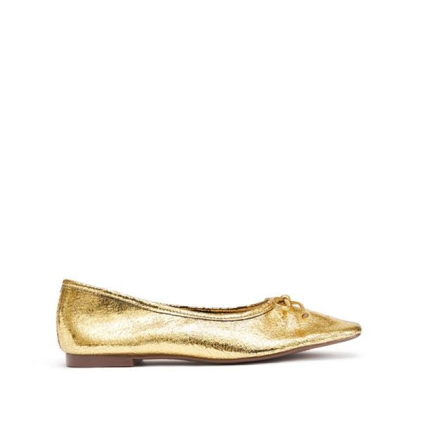 Schutz | Women's Arissa Ballet Flat with Bow Tie Detail in Metallic -Gold