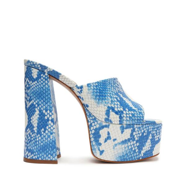 Schutz | Women's Darah Snake-Embossed Leather Sandal-Blue Snake