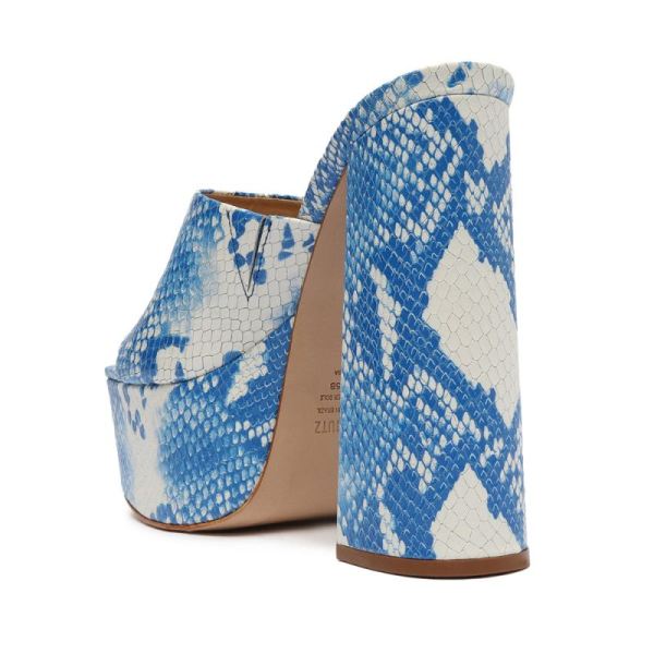 Schutz | Women's Darah Snake-Embossed Leather Sandal-Blue Snake