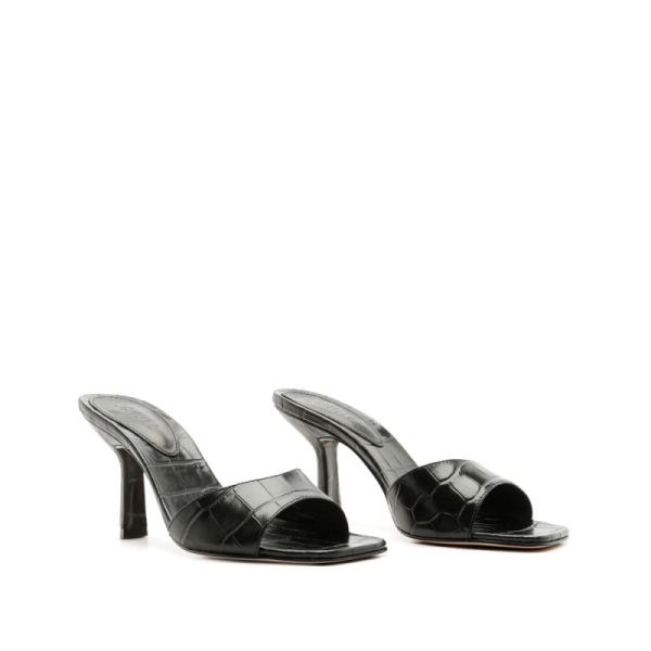 Schutz | Women's Posseni Sandal in Crocodile Effect Leather  -Black