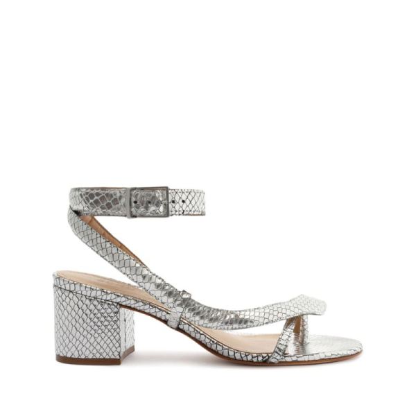 Schutz | Women's Courtney Mid Block Metallic Leather Sandal-Silver