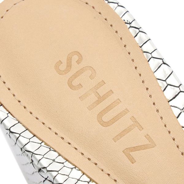Schutz | Women's Courtney Mid Block Metallic Leather Sandal-Silver