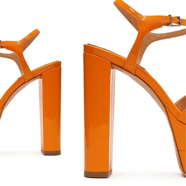 Schutz | Women's Keefa High Patent Sandal-Orange