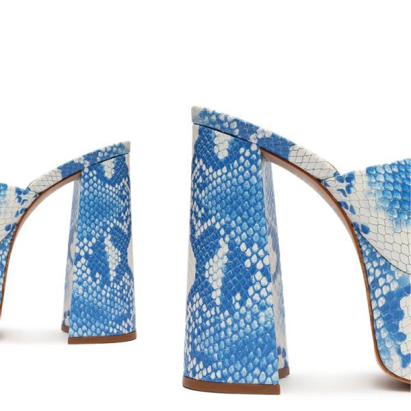 Schutz | Women's Darah Snake-Embossed Leather Sandal-Blue Snake