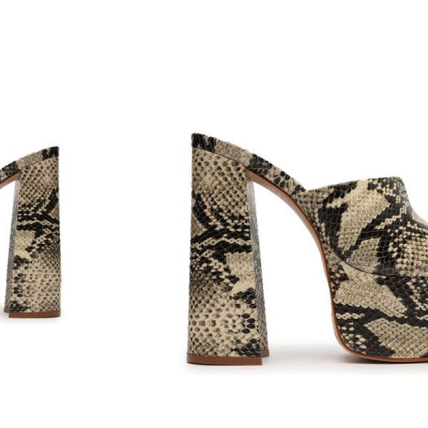 Schutz | Women's Darah Snake Embossed Leather Sandal-Natural Snake