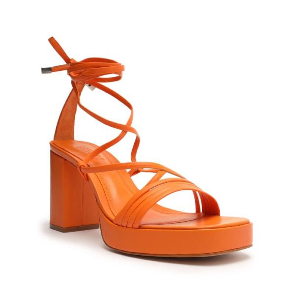 Schutz | Women's Glenna Platform Leather Sandal-Bright Tangerine