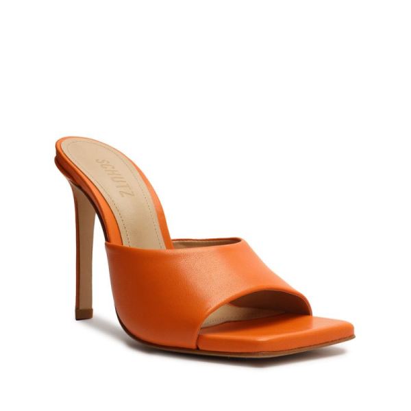 Schutz | Women's Kate Nappa Leather Sandal-Bright Tangerine