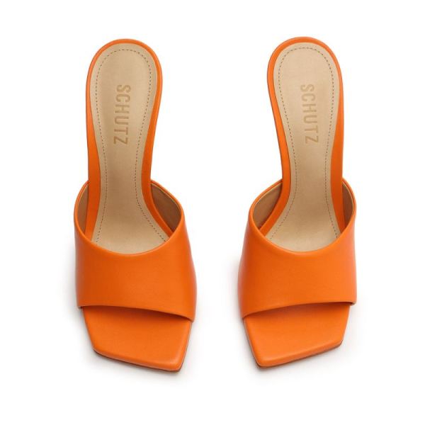 Schutz | Women's Kate Nappa Leather Sandal-Bright Tangerine