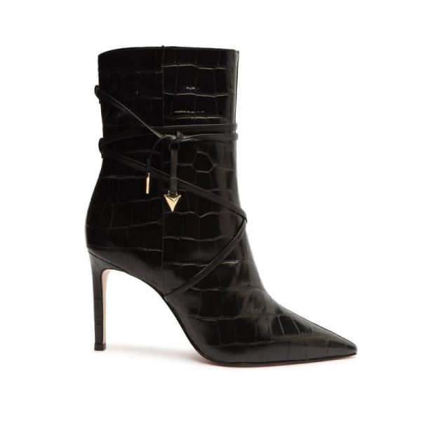 Schutz | Women's Vini Crocodile-Embossed Leather Bootie-Black