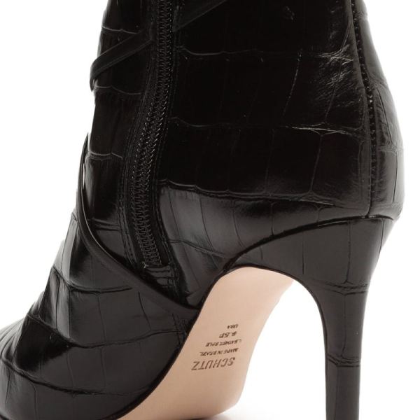 Schutz | Women's Vini Crocodile-Embossed Leather Bootie-Black