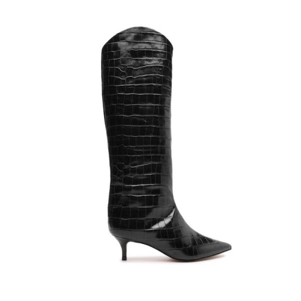 Schutz | Women's Maryana Lo Crocodile-Embossed Leather Boot-Black