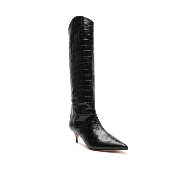 Schutz | Women's Maryana Lo Crocodile-Embossed Leather Boot-Black