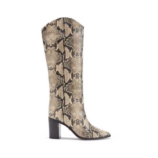 Schutz | Women's Analeah Pointed Toe Block Heel Boot in Snake Print -Natural Snake