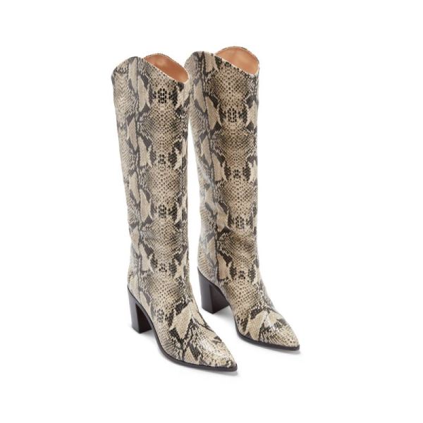 Schutz | Women's Analeah Pointed Toe Block Heel Boot in Snake Print  -Natural Snake