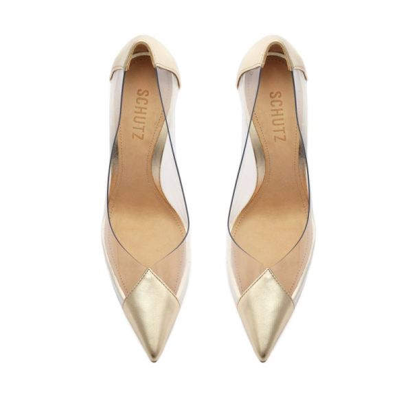 Schutz | Women's Cendi Metallic Leather&Vinyl Pump-Gold