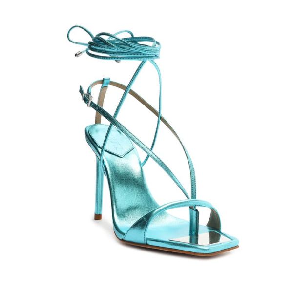 Schutz | Women's Vikki Metallic Leather Sandal-Turquesa