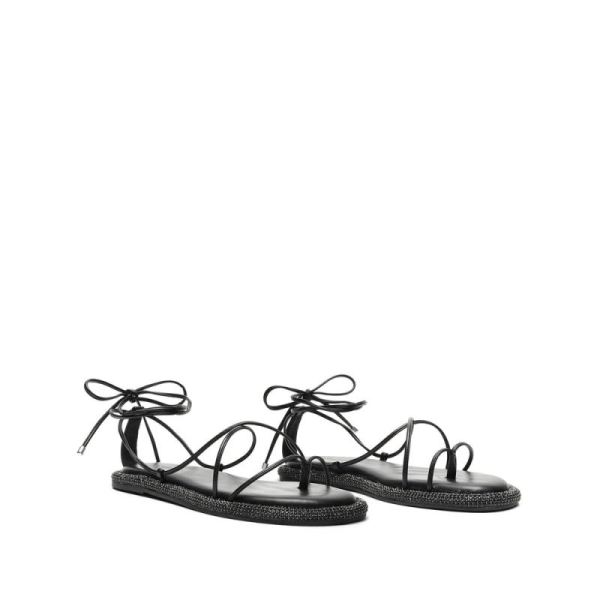 Schutz | Women's Kittie Leather Sandal with Ultra-thin Straps in Black-Black