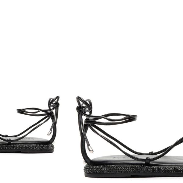 Schutz | Women's Kittie Leather Sandal with Ultra-thin Straps in Black-Black